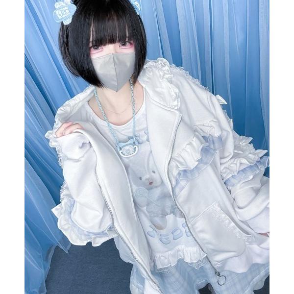 パーカー 「ililil/イルイルイル」「生クリームフリルのバブみ全開2wayパーカー」ジップアップ...