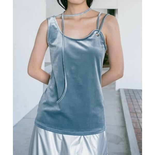タンクトップ ノースリーブ Strap Design Velour Tank Top/ストラップデザ...