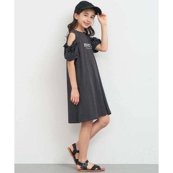 ワンピース ＼再入荷／ キッズ　袖フリル肩あきワンピース キッズ 子供服 女の子