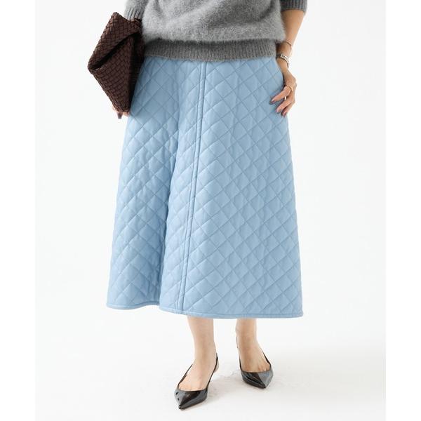 スカート フェイクレザーキルトフレアスカート