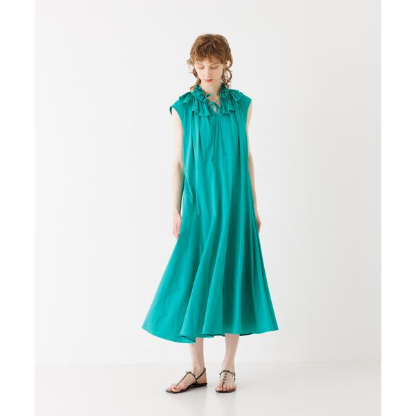 ワンピース ハイゲージ天竺ネックフリルワンピース