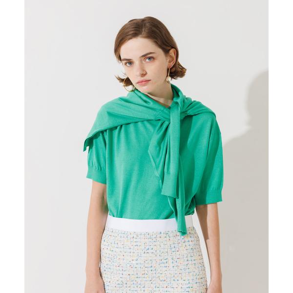 ニット セーター シルク半袖プルオーバー レディース