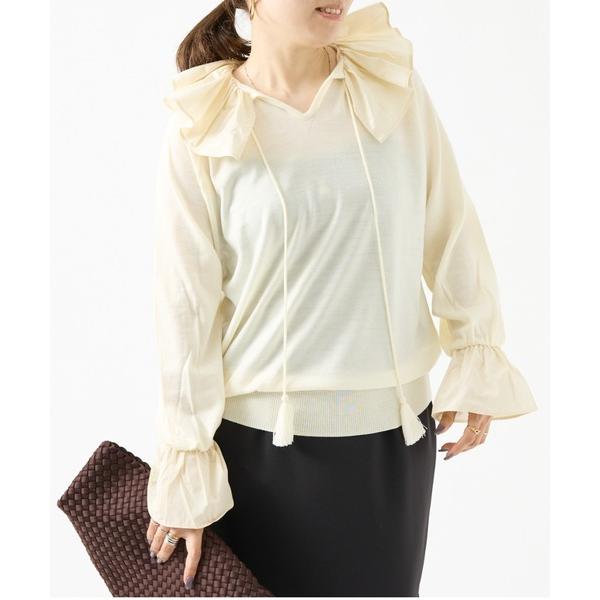 ニット セーター BEAUVET タフタコンビプルオーバー レディース