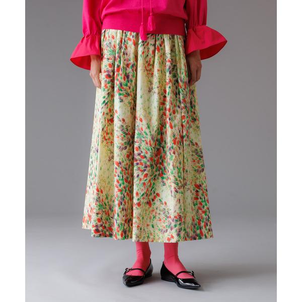 スカート BEAUVET 水彩プリントロングスカート