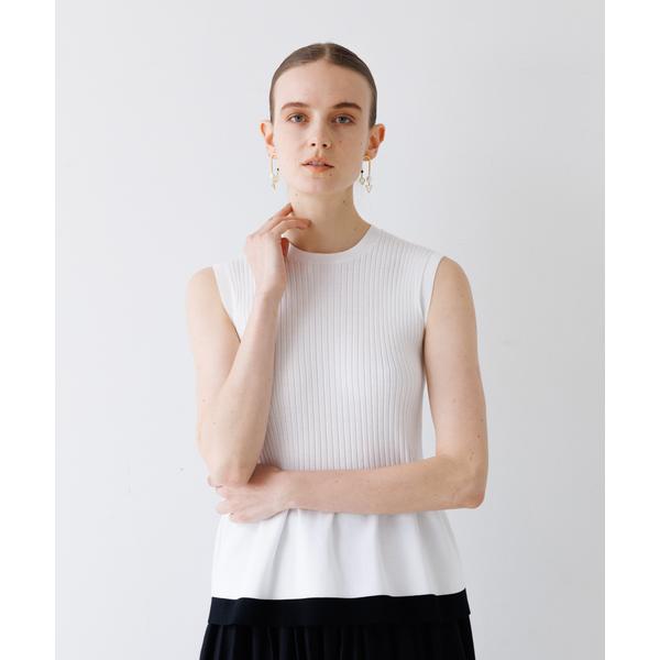 ニット セーター リブペプラムプルオーバー レディース