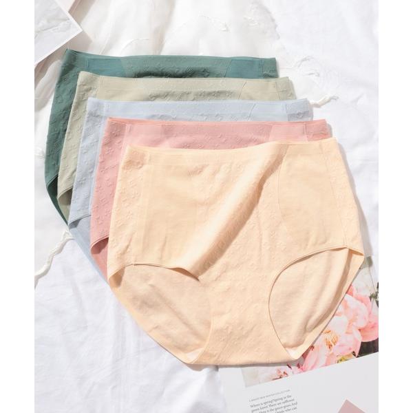 ショーツ 「5枚セット」ソリッドカラー ジャカード ハイウエスト ショーツ