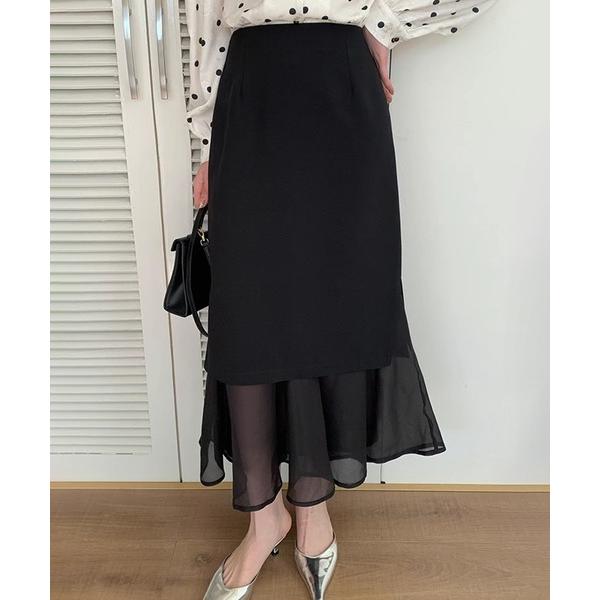 スカート 裾フレア サイドスリット レイヤード ロング スカート
