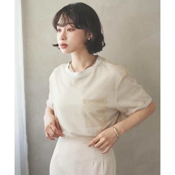 tシャツ sheer layered pocket tee /シアーレイヤードクルーネックポケット付...