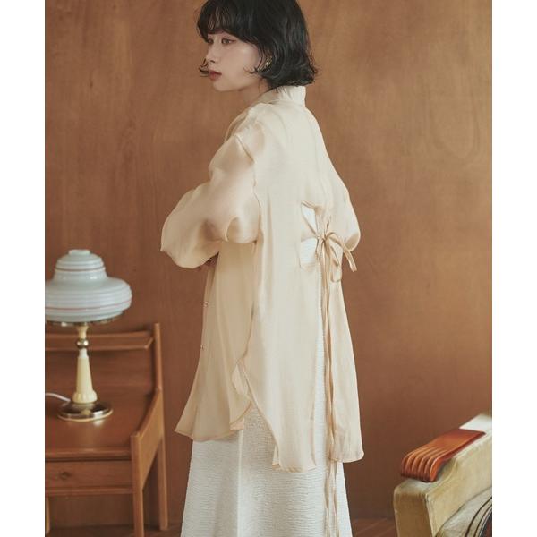 ブラウス シャツ back open cut sheer shirt /バックオープンカットシアーシ...
