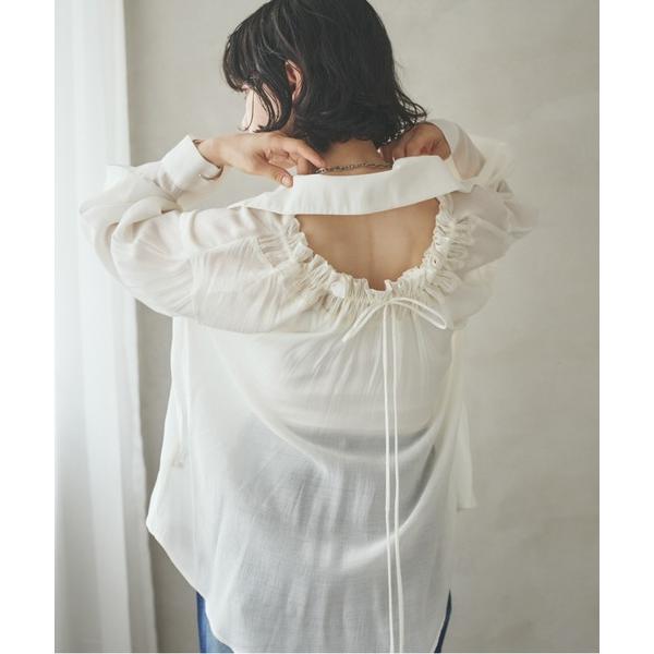 ブラウス シャツ back smock ribbon shirt /バックスモックギャザーリボンシャ...