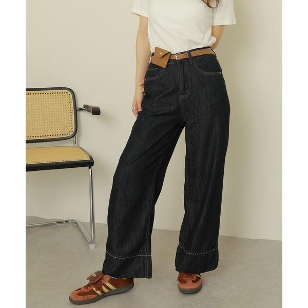 ジーンズ デニム デニムパンツ stitch wide straight denim /配色ステッチ...