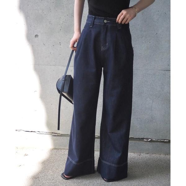 ワイドパンツ ジーンズ デニム デニムパンツ tuck stitch wide denim pant...