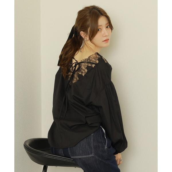 ブラウス シャツ back ribbon lace cotton blouse /バックリボンレース...