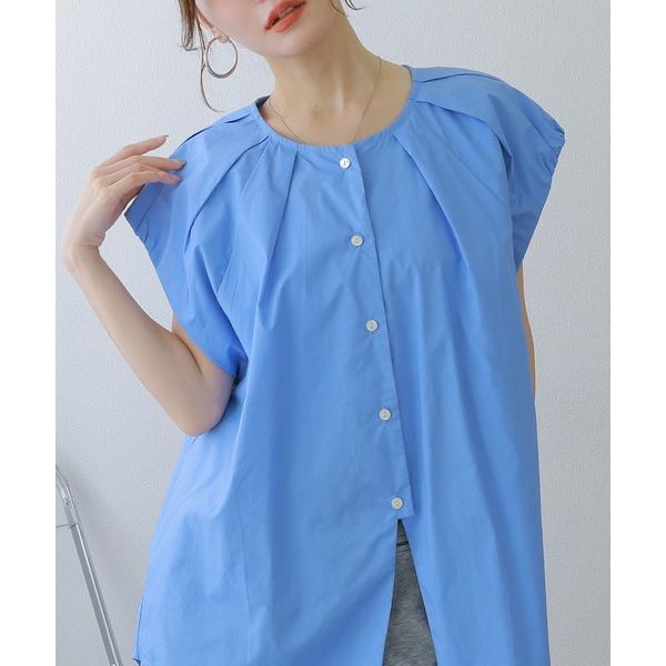 ブラウス シャツ cotton tuck front slit blouse /コットンタックフロン...