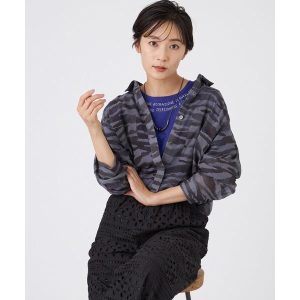 ブラウス シャツ 「接触冷感」「ウォッシャブル」シアーボイルゼブラロングシャツ レディース