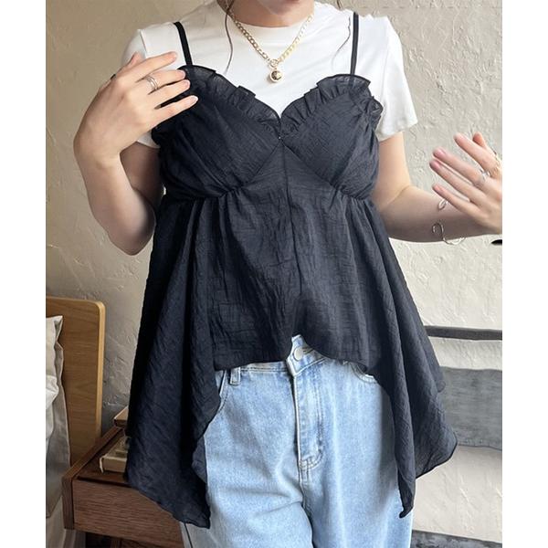 ブラウス シャツ ギャザーフリルキャミソール レディース