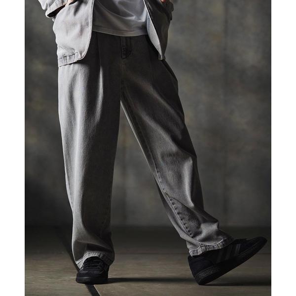 ジーンズ mp13871-Denim wide-leg trousers-Distressed fo...