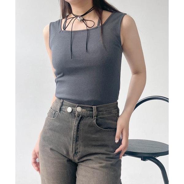 タンクトップ ノースリーブ ●前後2WAY スクエアホルタータンクトップ レディース