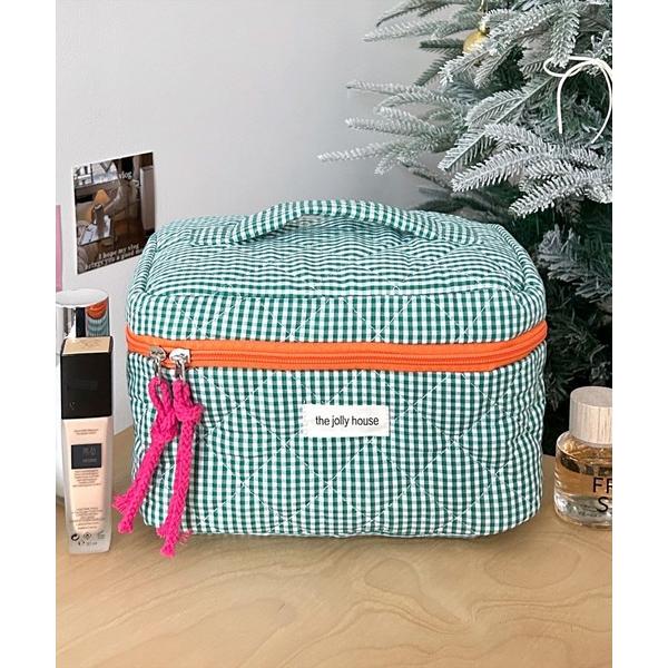 ポーチ (SB)チェック柄 キルト コスメポーチ/マルチポーチ「底板付き」 レディース