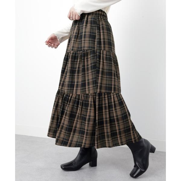 スカート 綿１００％チェック柄ティアードスカート