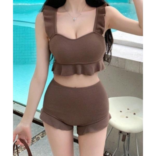 水着 ビスチェ風 フリルハイウエストビキニ2点セット 水着 レディース