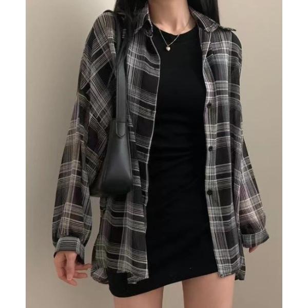 ブラウス シャツ チェック柄ルーズシアーシャツ レディース