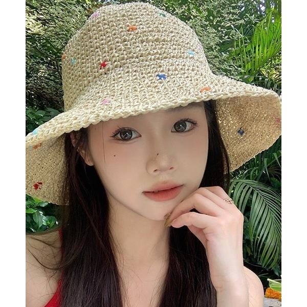 帽子 ハット カラードットソフトラフィアハット メンズ レディース