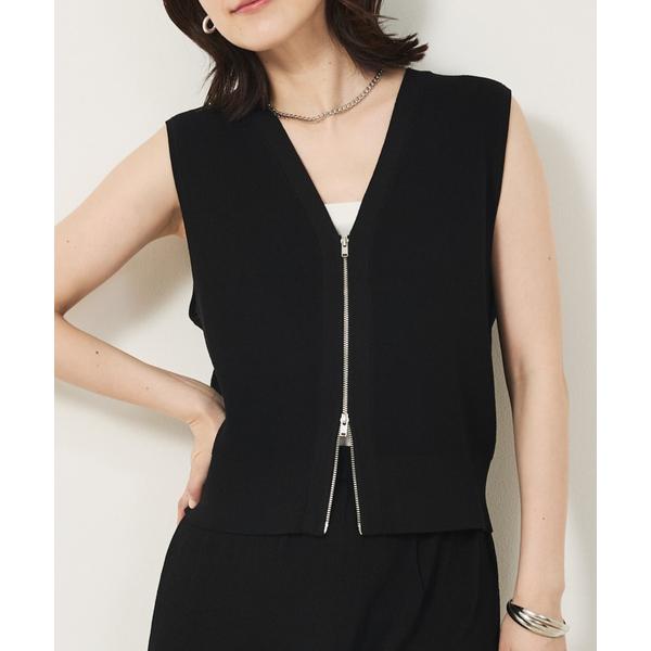 ベスト ジレ 「セットアップ対応」ジップニットベスト レディース