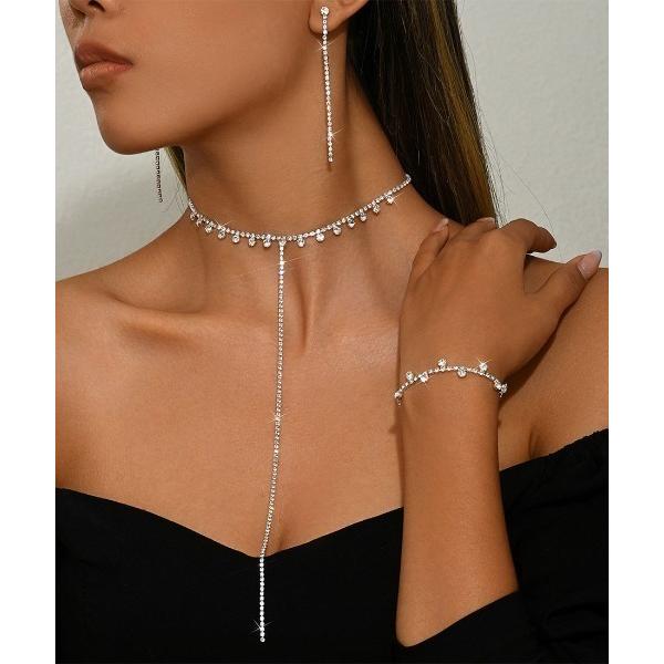 ネックレス 「3点セット」シャイニーストーンネックレス＆ブレスレット＆ピアス レディース