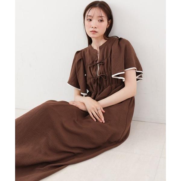 ワンピース 「S・Mサイズ展開」配色パイピングスクエアスリーブワンピース