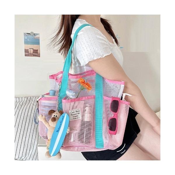 トートバッグ 4色展開　通気性良く　夏物　メッシュトートバッグ　かごバッグ レディース
