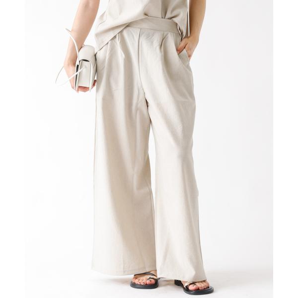 パンツ 「セットアップ対応」リネン調リラックスタックワイドパンツ レディース