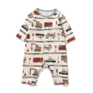ベビー服 ロンパース カバーオール　はたらくくるまボーダー柄