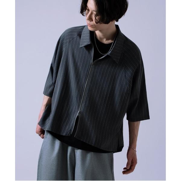 シャツ ピンストライプ ジップアップ 半袖シャツ メンズ レディース