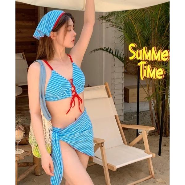 水着 4ピースレースアップビキニスイムウェア レディース