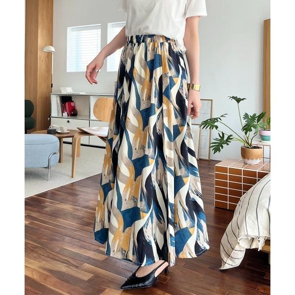 スカート ニュアンス柄フレアロングスカート