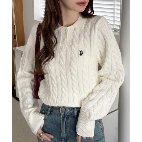 ポロシャツ ポロ 「Ada.別注 U.S. POLO ASSN」ケーブル 長袖 ニット ポロシャツ ...