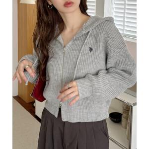 パーカー 「Ada.別注 U.S. POLO ASSN」ショート丈 ダブルジップ ニット パーカー レディース