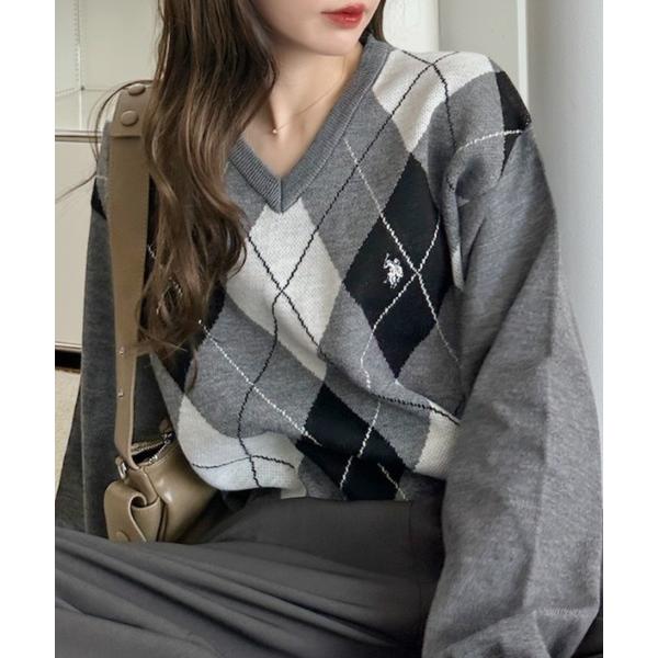 ニット セーター 「Ada.別注 U.S. POLO ASSN」アーガイル Vネック トラッド ニッ...