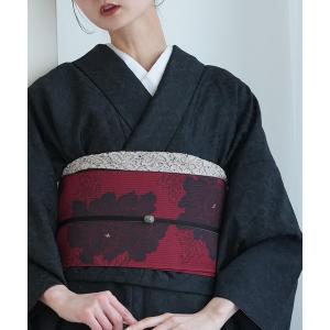 帯単品 小袋帯 utatane 博多織 長尺 正絹 牡丹 レッド×ブラック 日本製 レディース