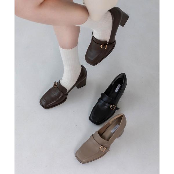 ローファー 入学式 卒業式 「クッション入り・美脚効果あり」スクエア6.5cmベルトローファー IZ...