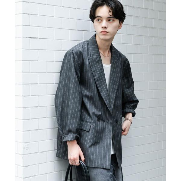 コート ジャケット 「セットアップ対応」「イージーケア/速乾」リネンライクピンストライプルーズジャケ...
