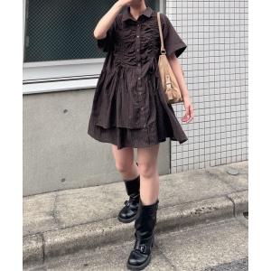 tシャツ ギャザーリボンワンピース レディース
