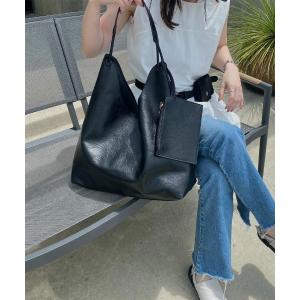 ポーチ付きソフトレザートートバッグ