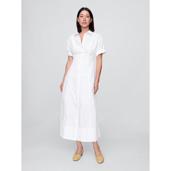 ワンピース ポプリン 袖ロールアップ ミディシャツワンピース