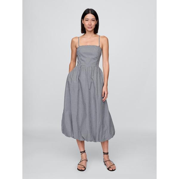 ワンピース ポプリン ギンガム バブル ミディワンピース