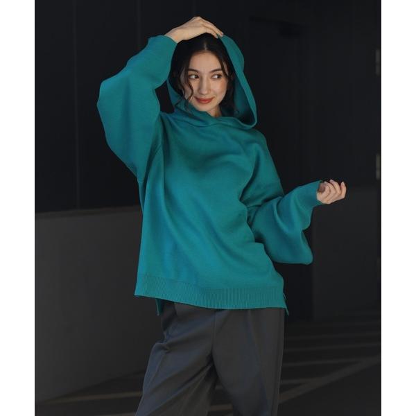 「Bonjour Sagan」 ニットパーカー FREE ブルーグリーン レディース