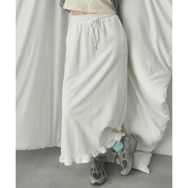 スカート フリルスウェットロングスカート/frilled sweat long skirt