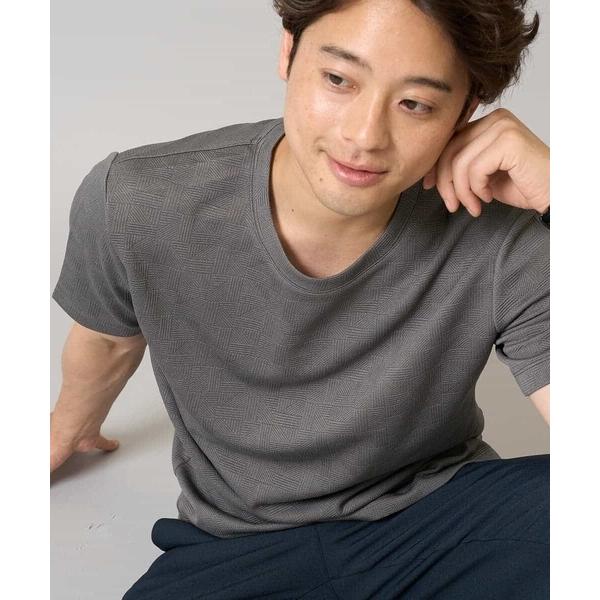 tシャツ 「接触冷感/イージーケア」キカジャカードクルーネックカットソー 通勤　ビジネス　ジャケット...