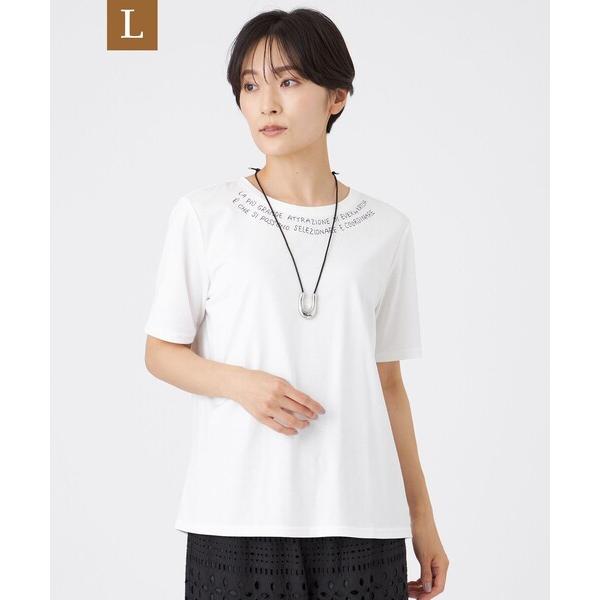 tシャツ 「L」「接触冷感」「ウォッシャブル」ネックエンブロイダリーカットソー レディース